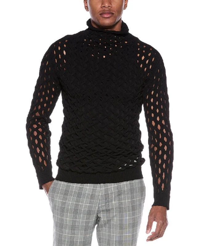 Valentino Open Cable Turtleneck Sweater Notch Collar Peter Pan Collar Cowl Neck