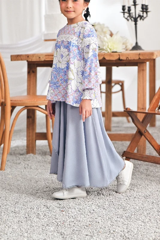 The Mimpian Ruffle Wide Skirt - Light Pigeon Blue wool skirt warm