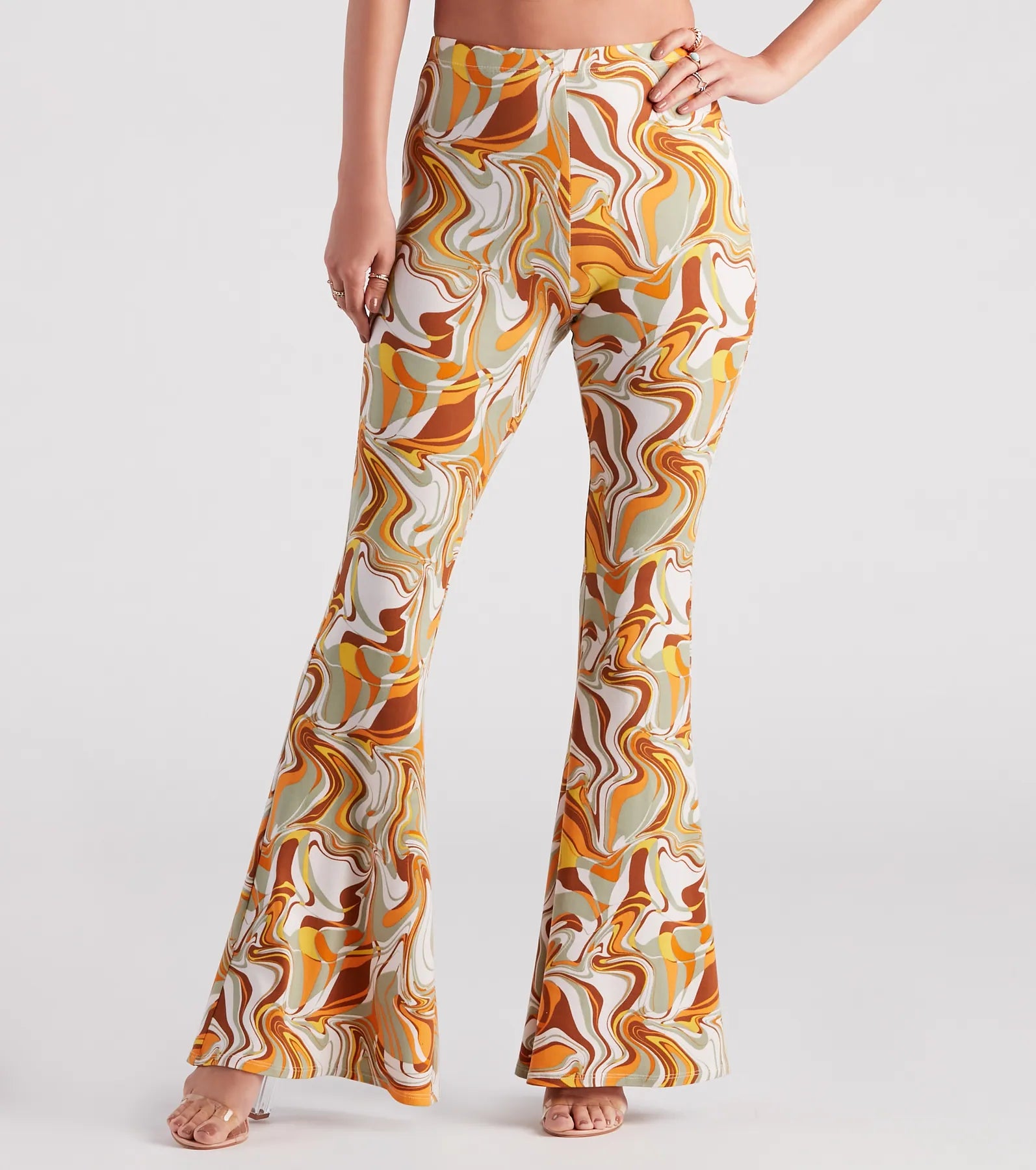 Swirl Of Attraction Printed Flare Pants Warm Wool Trousers