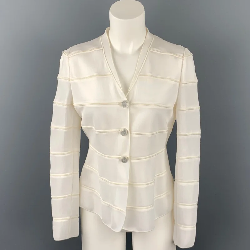 GIORGIO ARMANI Size 2 White Viscose / Polyamide Textured Buttoned Jacket Oversized Jacket Tailored Jacket Straight Jacket