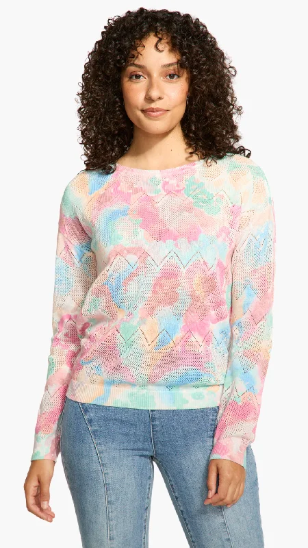 Pointelle Knit Printed Sweater. Style FD1337624 Chenille Blend Fleece Blend Nylon Blend Pointelle Knit Printed Sweater. Style FD1337624 Chenille Blend Fleece Blend Nylon Blend