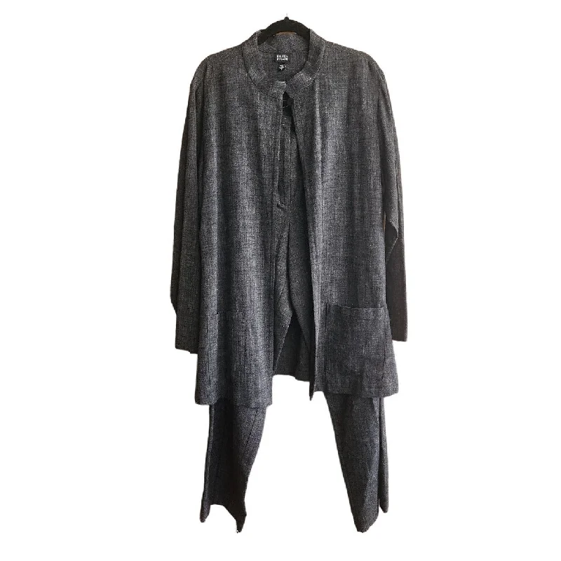 Vintage Eileen Fisher Jacket Pants Set Linen Blend Gray Large Slim-Fit Leggings