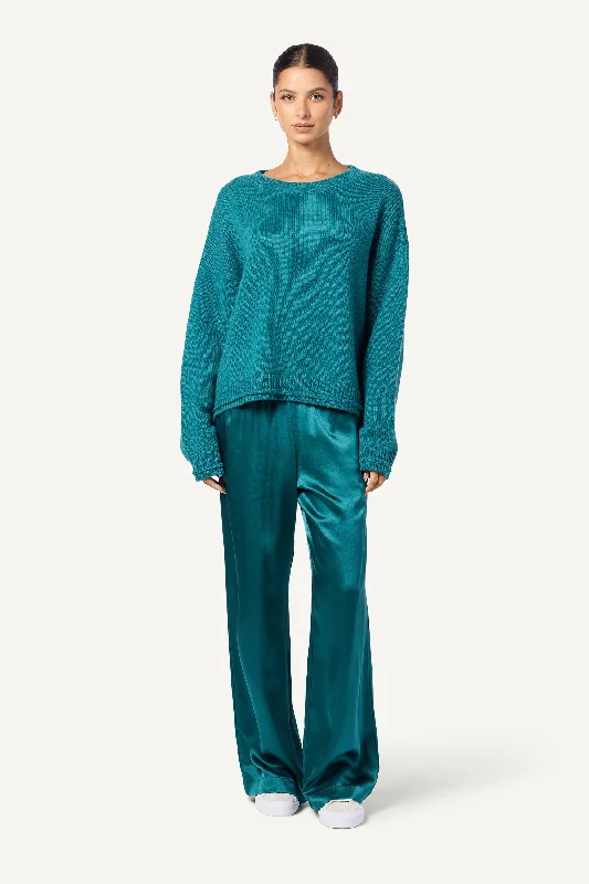 BRYNN WIDE LEG SILK PANT  | MARINE TEAL Slim Fit Casual Pants