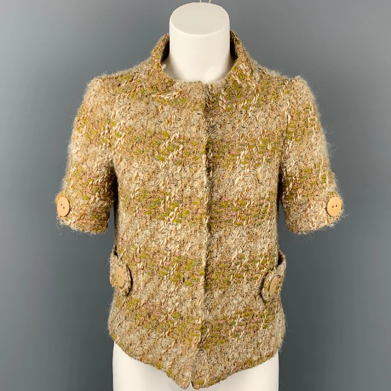 TARA JARMON Size 4 Beige & Cream Boucle Wool Blend Jacket Collared Jacket Crew Neck Jacket Turtle Neck Jacket TARA JARMON Size 4 Beige & Cream Boucle Wool Blend Jacket Collared Jacket Crew Neck Jacket Turtle Neck Jacket