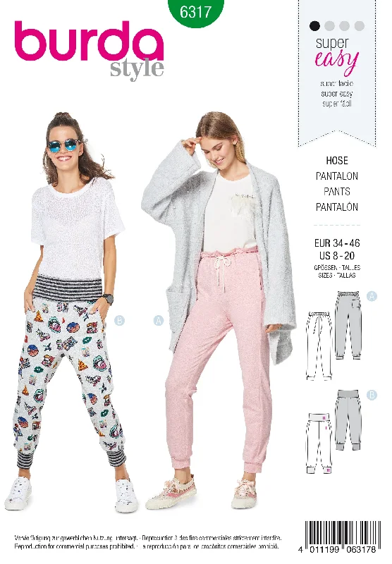 Burda Pattern 6317 Misses' jogging pull on pant Fashionable Work Pants