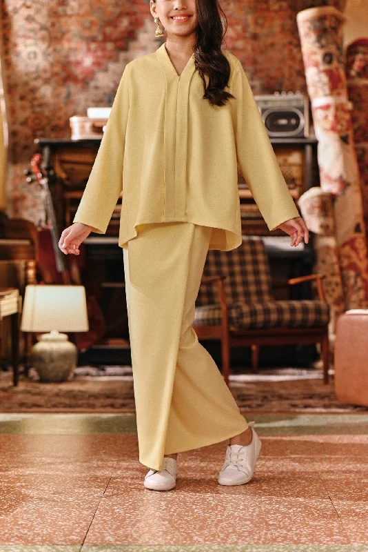 The Akar Kita Folded Skirt - Mellow Yellow leather skirt modern