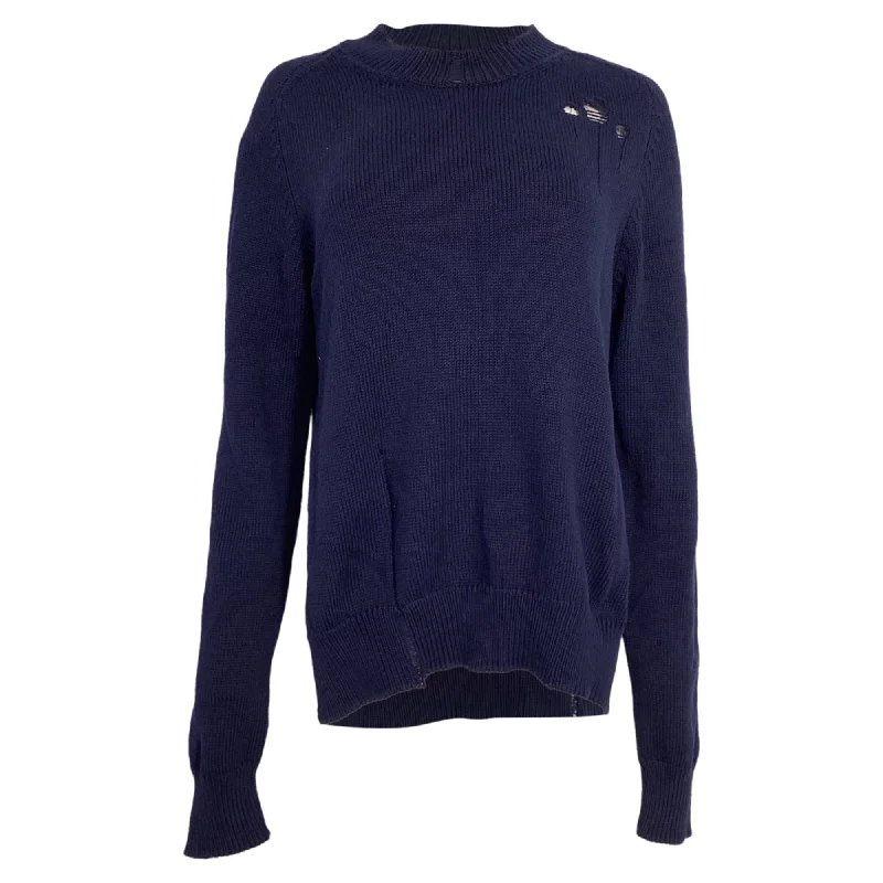 Maison Margiela Décontracté Sweater in Navy Blue Cotton Real Fur Shearling Chenille