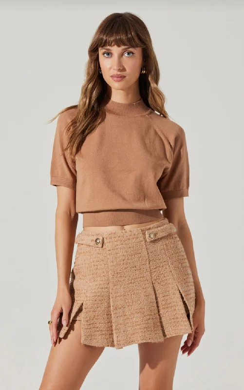 Larine Tan Sweater Cable Knit Ribbed Knit Lace Knit