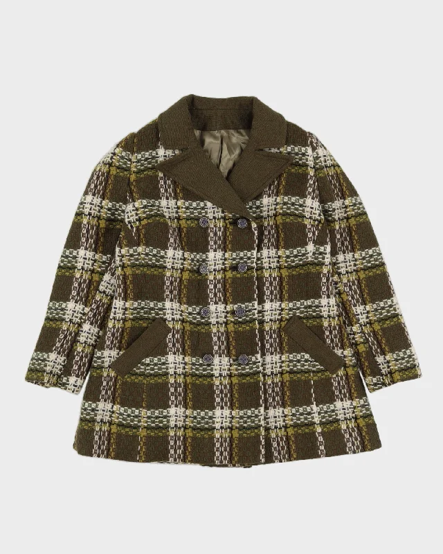 Vintage 1960s Green Checked Jacket - S Satin Jacket Silk Jacket Chiffon Jacket