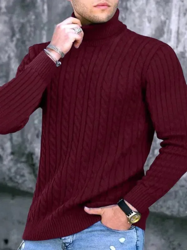 Casual Tight Stretch Men Sweater Turtleneck Anti-Pilling Anti-Shrink Durable