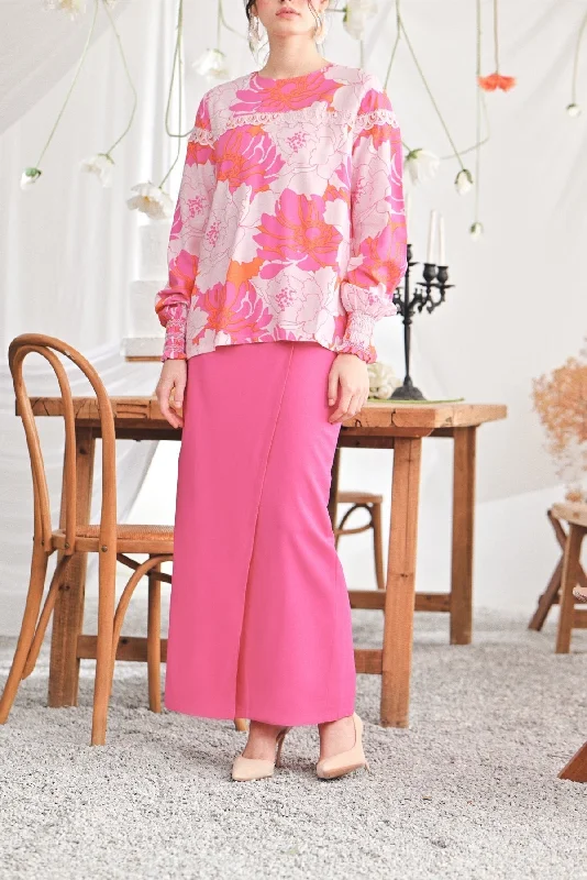 The Mimpian Women Buttons Skirt - Fuchsia Pink cashmere skirt rich