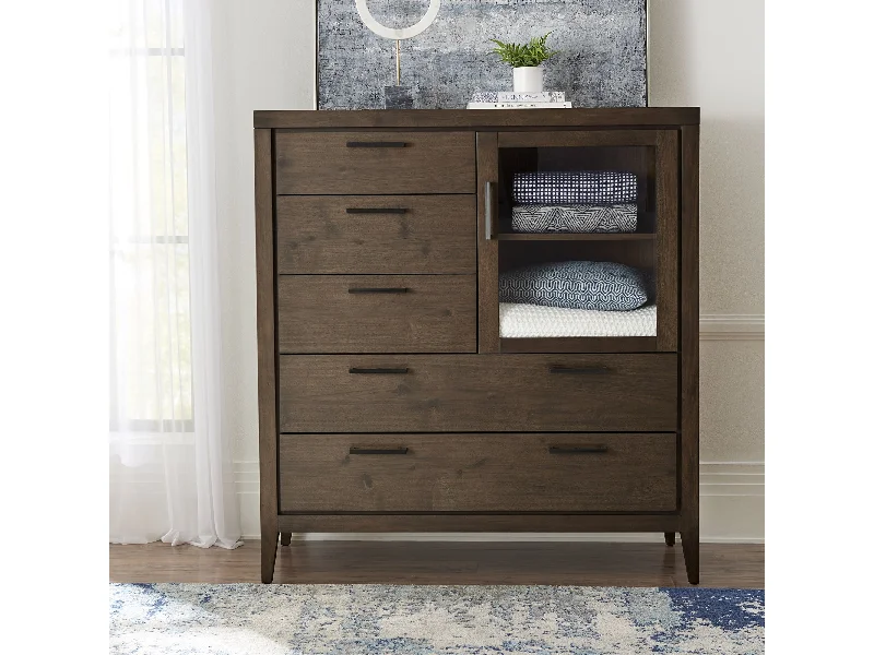 Boracay Five Drawer One Door Walnut Sweater Chest in Wild Oats Brown Knit Fabric Woven Fabric Fleece Fabric
