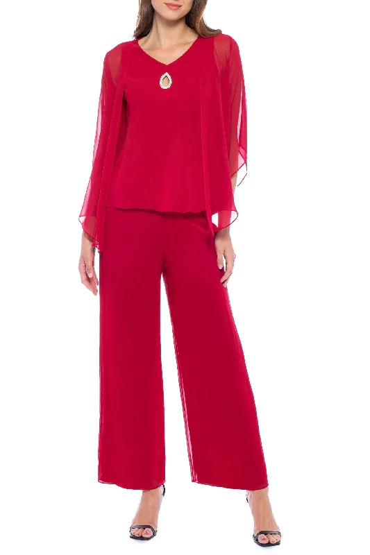 Marina V-Neck Sleeveless Embellished Keyhole Front Elastic Waist Straight Pants with 3/4 Sleeve Jacket (3pc Set) Formal Wide-Leg Pants Marina V-Neck Sleeveless Embellished Keyhole Front Elastic Waist Straight Pants with 3/4 Sleeve Jacket (3pc Set) Formal Wide-Leg Pants