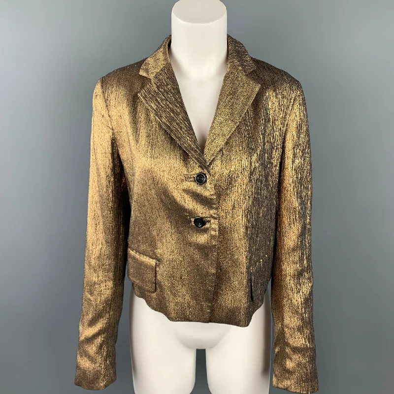 DRIES VAN NOTEN Size 10 Gold Textured Silk Blend Jacket Blazer Tailored Jacket Straight Jacket A-Line Jacket DRIES VAN NOTEN Size 10 Gold Textured Silk Blend Jacket Blazer Tailored Jacket Straight Jacket A-Line Jacket