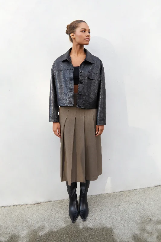 VEGAN LEATHER COLLARED JACKET Notch Collar Peter Pan Collar Cowl Neck