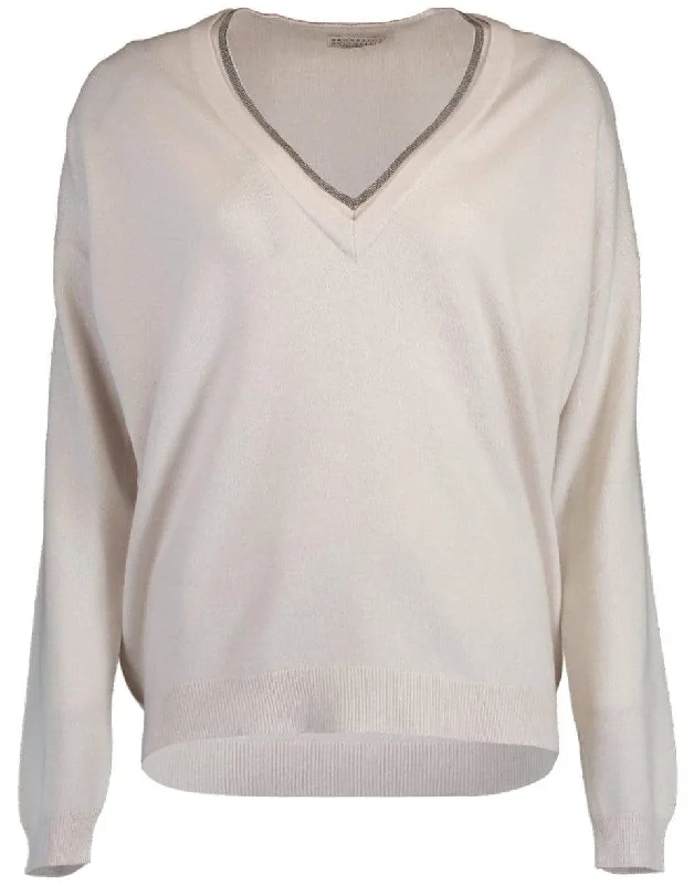Cashmere V-Neck Boyfriend Sweater Denim Fabric Leather Fabric Suede Fabric