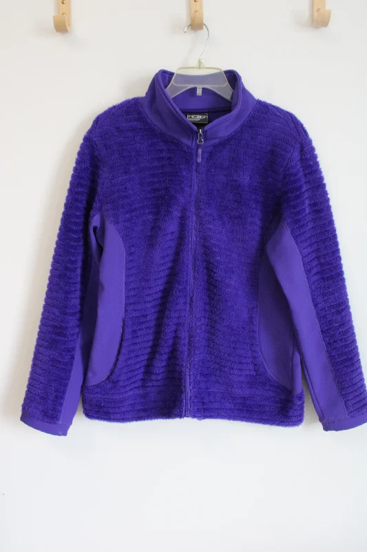 CB Purple Fuzzy Zip Up Jacket | L Nylon Fabric Polyester Fabric Spandex Fabric