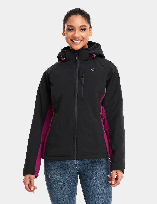 Women's Classic Heated Jacket - Black & Purple Welt Pockets Slit Pockets Flap Pockets Women's Classic Heated Jacket - Black & Purple Welt Pockets Slit Pockets Flap Pockets