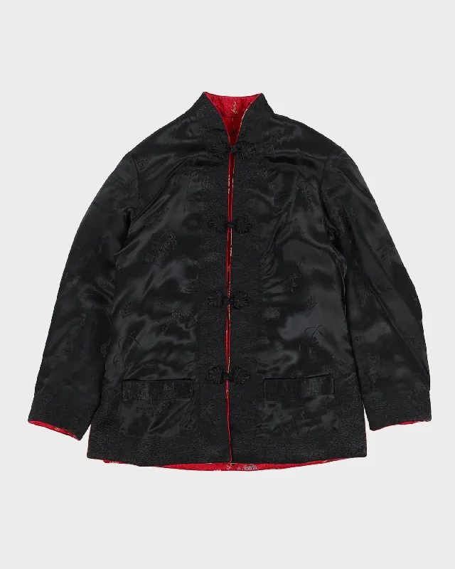 Reversible Black And Pink Brocade Cheongsam Jacket - S Mesh Jacket Canvas Jacket Denim Jacket Reversible Black And Pink Brocade Cheongsam Jacket - S Mesh Jacket Canvas Jacket Denim Jacket