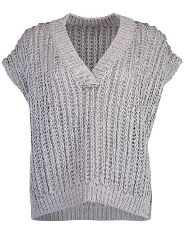 Open Weave V-Neck Sweater Cable Knit Ribbed Knit Lace Knit