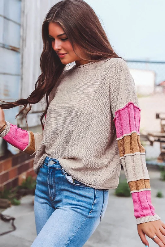 Candy Striped Sweater - Pink Neon Metallic Matte