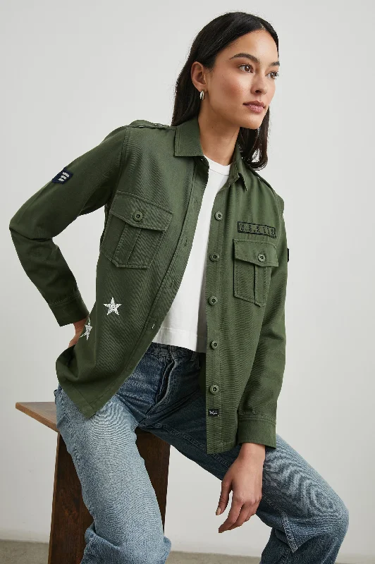 LOREN SHIRT JACKET - MILITARY OLIVE Snapped Jacket Toggled Jacket Drawstring Jacket LOREN SHIRT JACKET - MILITARY OLIVE Snapped Jacket Toggled Jacket Drawstring Jacket