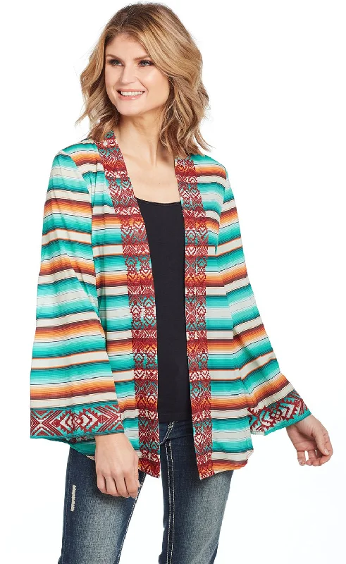 Cowgirl Up Womens Multi-Color Nylon Open Front Sweater Bright Pastel Dark