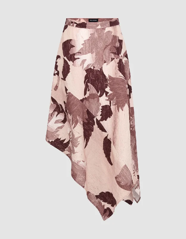 Floral Midi A-Line Skirt silk skirt luxurious