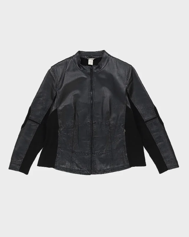 Black Leather With Knitted Back Jacket - L One-Shoulder Jacket Off-the-Shoulder Jacket Asymmetrical Jacket Black Leather With Knitted Back Jacket - L One-Shoulder Jacket Off-the-Shoulder Jacket Asymmetrical Jacket