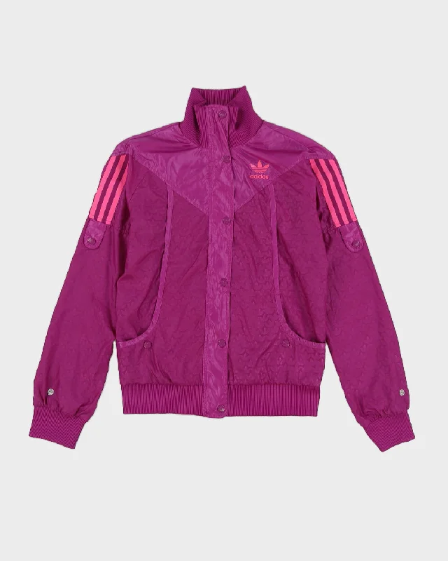 Adidas Purple Patterned Track Jacket - M Boat Neck Shawl Collar Notched Collar