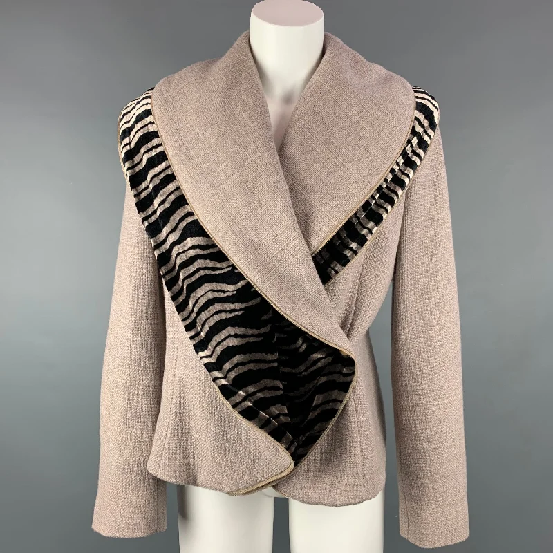 GIORGIO ARMANI Size 8 Taupe & Black Wool / Cashmere Jacket Hooded Jacket Caped Jacket Shawl Collar Jacket GIORGIO ARMANI Size 8 Taupe & Black Wool / Cashmere Jacket Hooded Jacket Caped Jacket Shawl Collar Jacket