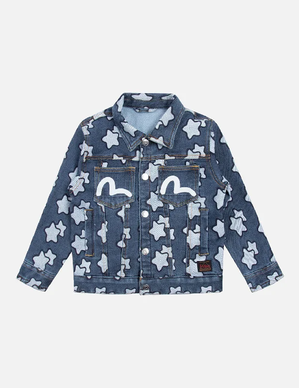 Allover Star Print Regular Fit Denim Jacket Fleece Fabric Down Fabric Feather Fabric Allover Star Print Regular Fit Denim Jacket Fleece Fabric Down Fabric Feather Fabric