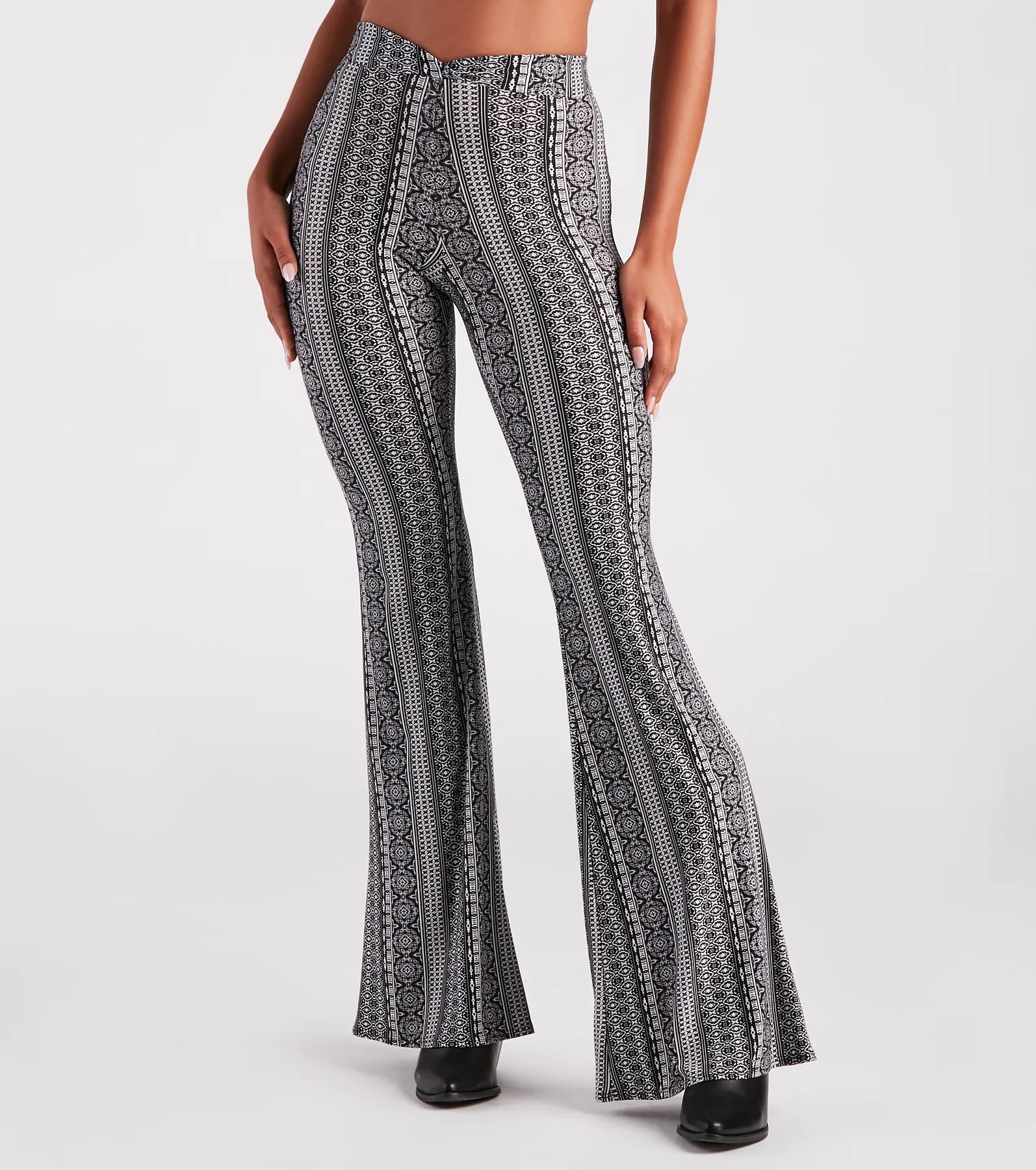 Boho Dreams Printed Cross Waist Flare Pants Comfortable Wide-Leg Pants