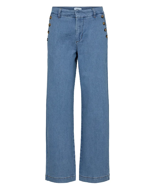 Nuamber Short Pants with Buttons - Light Denim Blue Cozy Fitted Pants