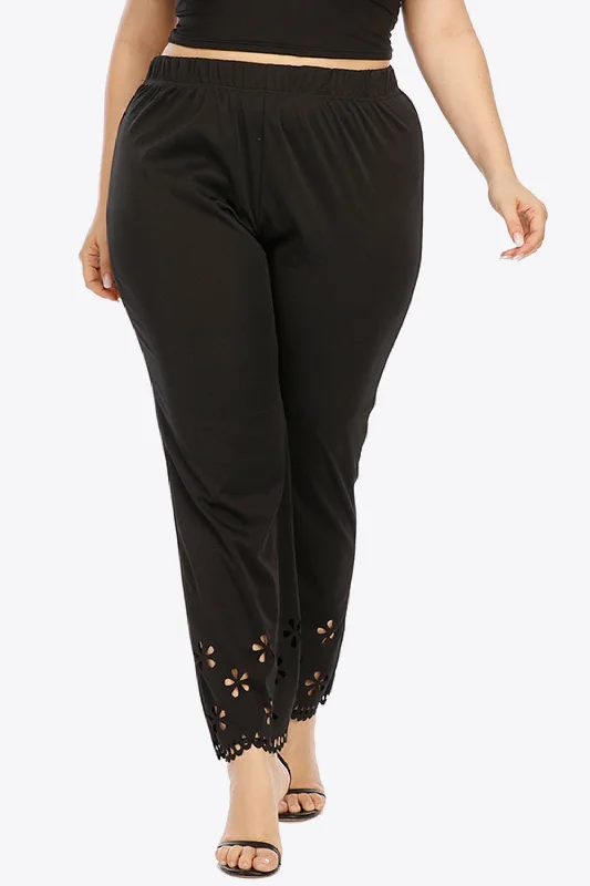 Plus Size Openwork Elastic Waist Pants Elegant Trouser Pants
