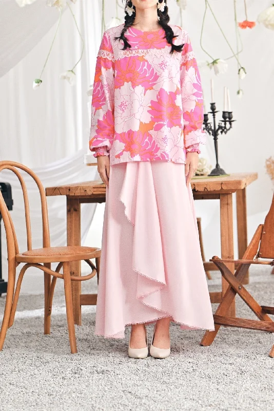 The Mimpian Women Ruffle Wide Skirt - Pink corduroy skirt cozy