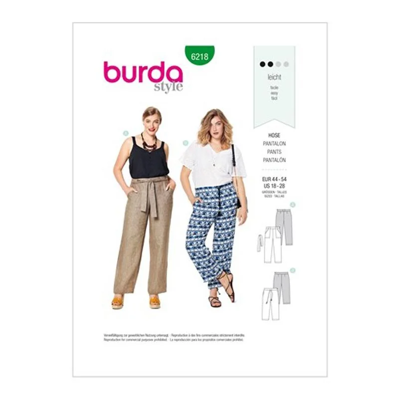 Burda Pattern X06218 Misses' Straight-Leg Pants (18-28) Casual Yoga Pants