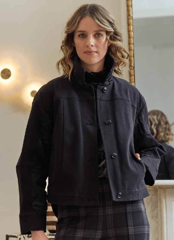 Pierce Mix Media Quilted Jacket | Black Toggled Jacket Drawstring Jacket Belted Jacket Pierce Mix Media Quilted Jacket | Black Toggled Jacket Drawstring Jacket Belted Jacket