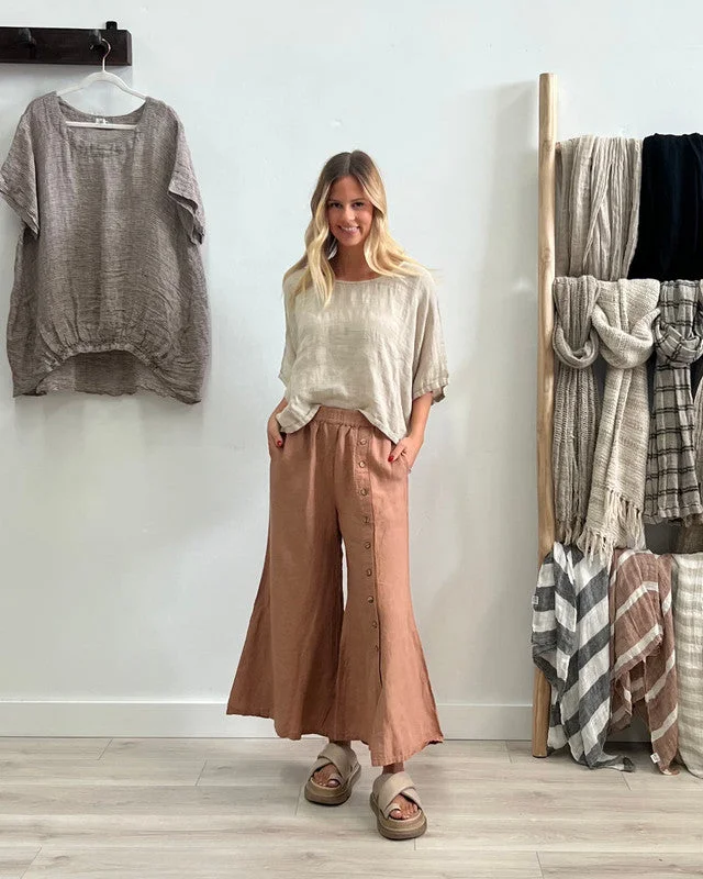 Bruna Button Wide Legged Pants - Clay Cozy Lounge Pants