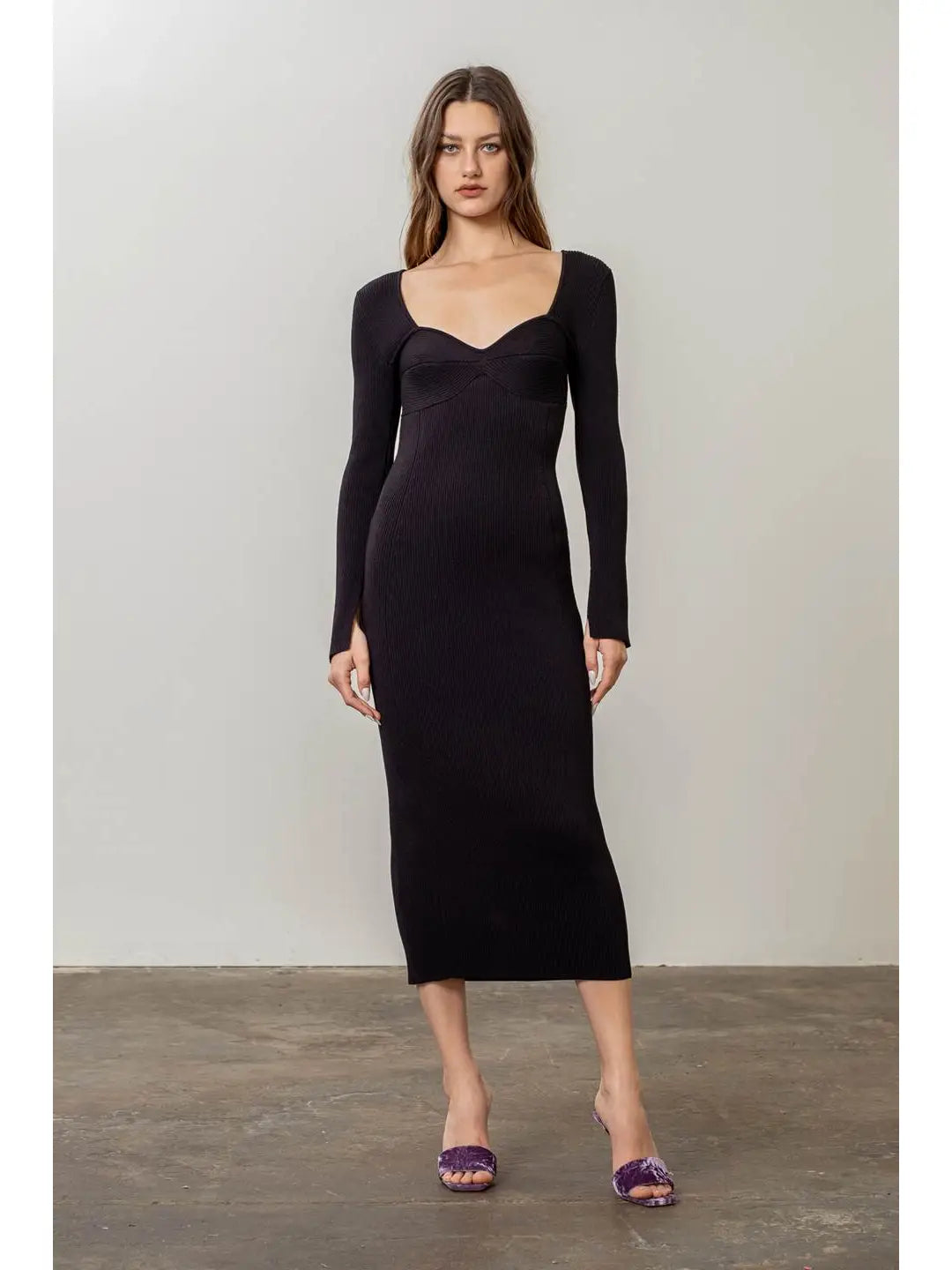 Moon River Ribbed Sweater Midi Fitted Slim Tailored