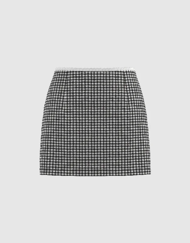 Gingham Mini A-Line Skirt leather skirt durable