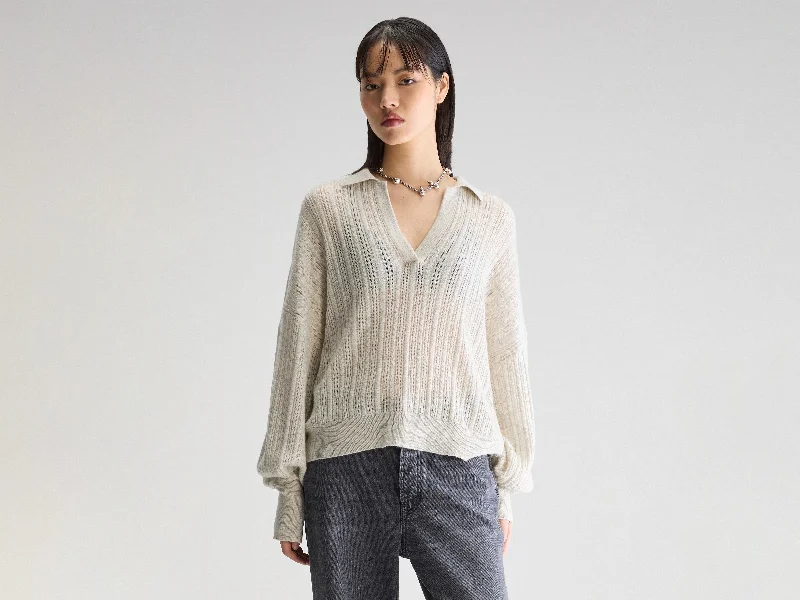 Aummi polo-collar sweater (251 / W / OYSTER) Beaded Sweater Sequined Faux Fur