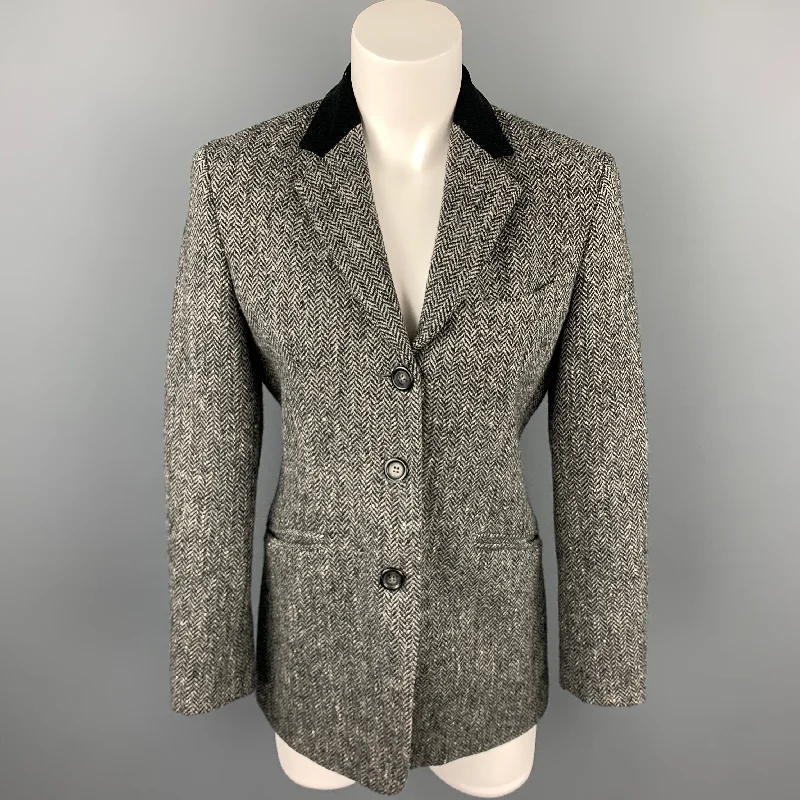 MAX MARA Size 6 Grey Tweed Herringbone Wool Notch Lapel Jacket Cotton Jacket Linen Jacket Terry Jacket MAX MARA Size 6 Grey Tweed Herringbone Wool Notch Lapel Jacket Cotton Jacket Linen Jacket Terry Jacket