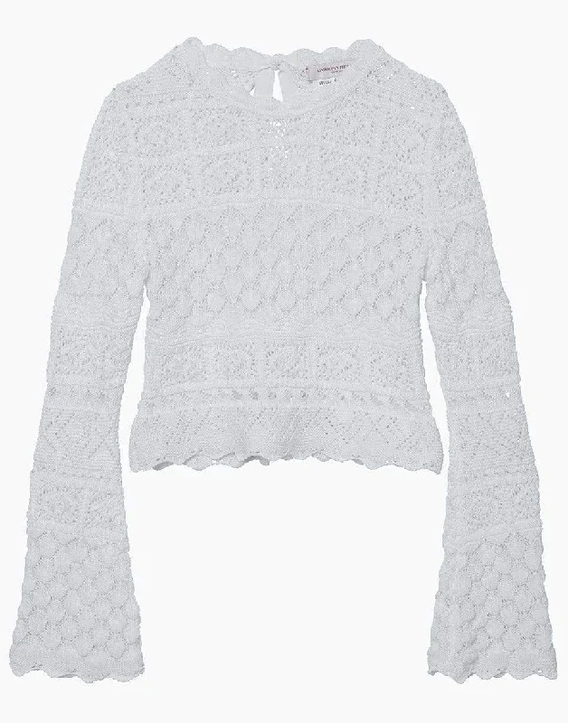 Long Sleeve Cotton Macramé Sweater Hooded Caped Shawl Collar