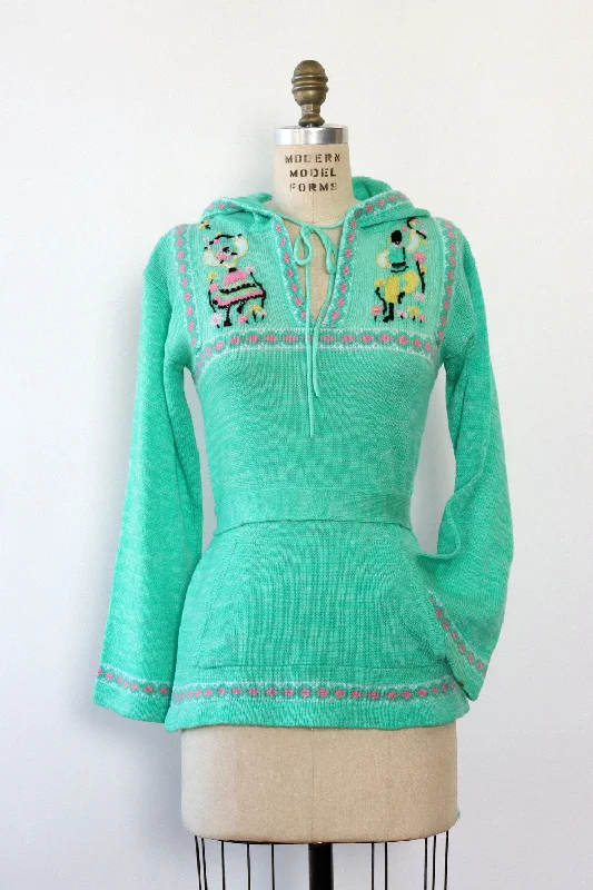 Pear Blossom Hooded Sweater S/M Embroidered Appliqued Beaded
