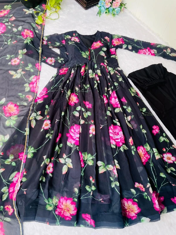 Black ✨ Elegant Georgette Digital Print Gown with Dupatta and Pant ✨ Cozy Lounge Pants Black ✨ Elegant Georgette Digital Print Gown with Dupatta and Pant ✨ Cozy Lounge Pants