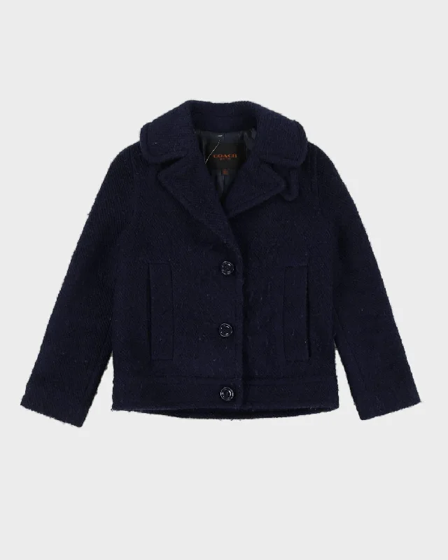 Coach Blue Jacket - XS Ribbed Jacket Pleated Jacket Ruffled Jacket