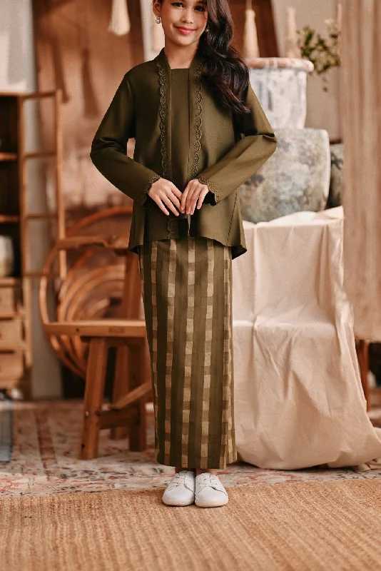 The Bay Folded Skirt - Olive Stripe lace skirt feminine
