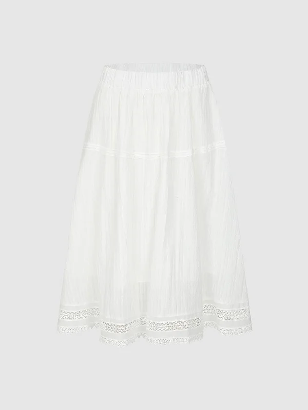 Lace Décor Loose A-Line Skirts breathable skirt fabric