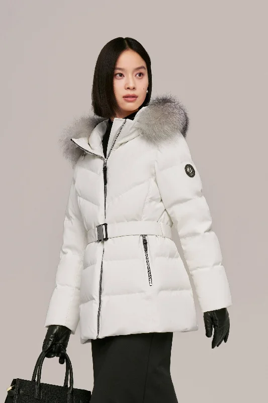Premium Business Women's Goose Down Jacket With Hood Cotton Fabric Linen Fabric Terry Fabric